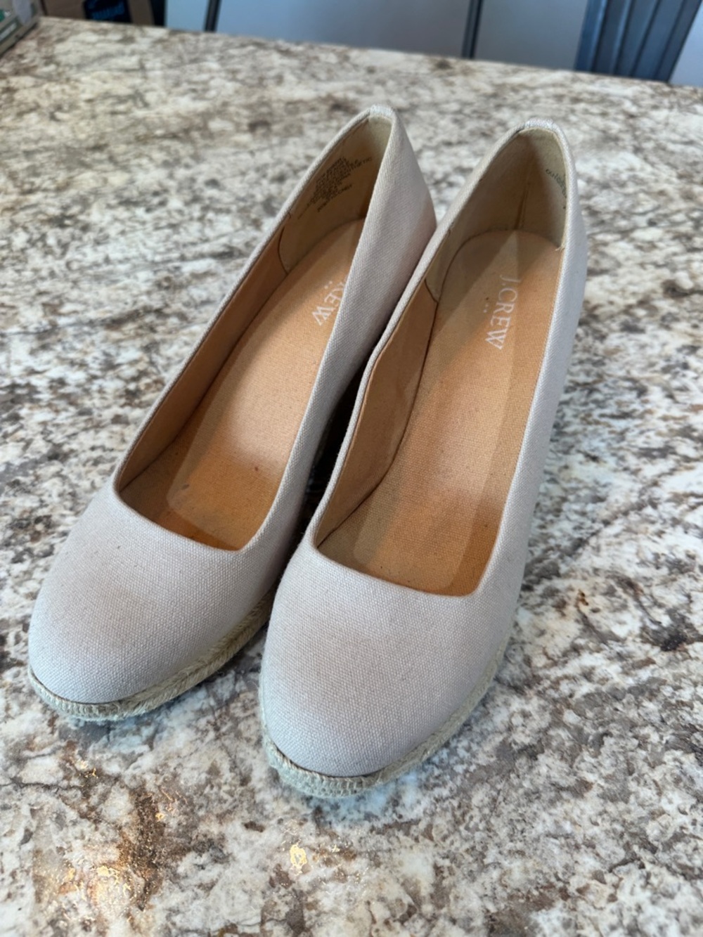 J. Crew Canvas Espadrille Wedge Pumps in Light Beige